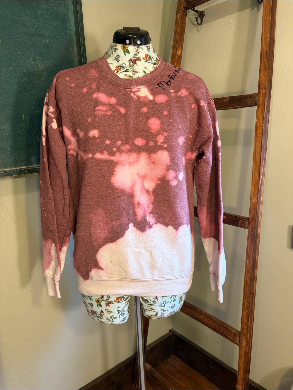 Maroon Montana Bleach-Effect Crewneck Sweater - Unbranded